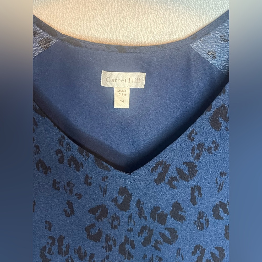 Garnet Hill Women’s Blue Cheetah Animal Print Boho babydoll Dress size 14 - Picture 4 of 8